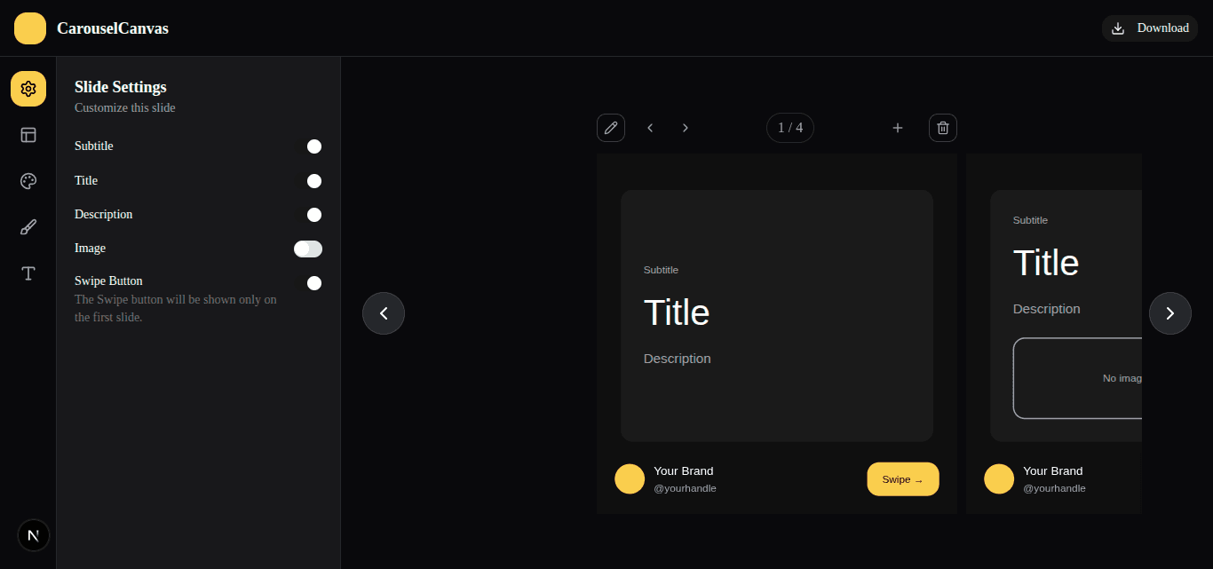 CarouselCanvas editor: drag-and-drop carousel slide builder